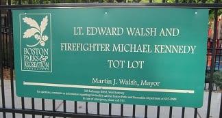 The Fire Lieutenant Edward Walsh and Fire Fighter Michael Kennedy Tot Lot, LaGrange St., West Roxbury.