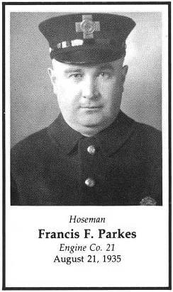 Photo of Hoseman Frank J. Parkes, Engine Company 21, LODD August 21, 1935.