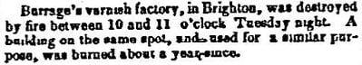 1852 Boston Atlas newspaper story of a varnish factory fire in Brighton.