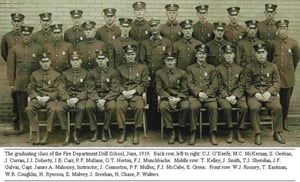 Graduating Drill School members, June, 1919. Rear of (then) Fire Headquarters, 60 Bristol St., South End.