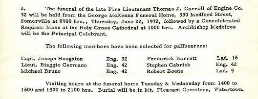 Funeral detail for Fire Lieutenant Thomas J. Carroll.
