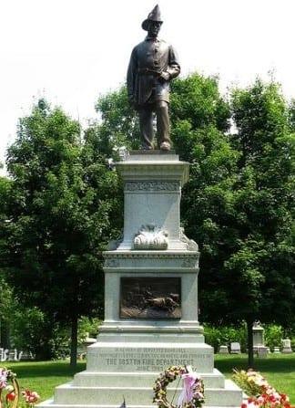 The Memorial statue at the Firemen's Lot at Forest Hills Cemetery, Jamaica Plain.