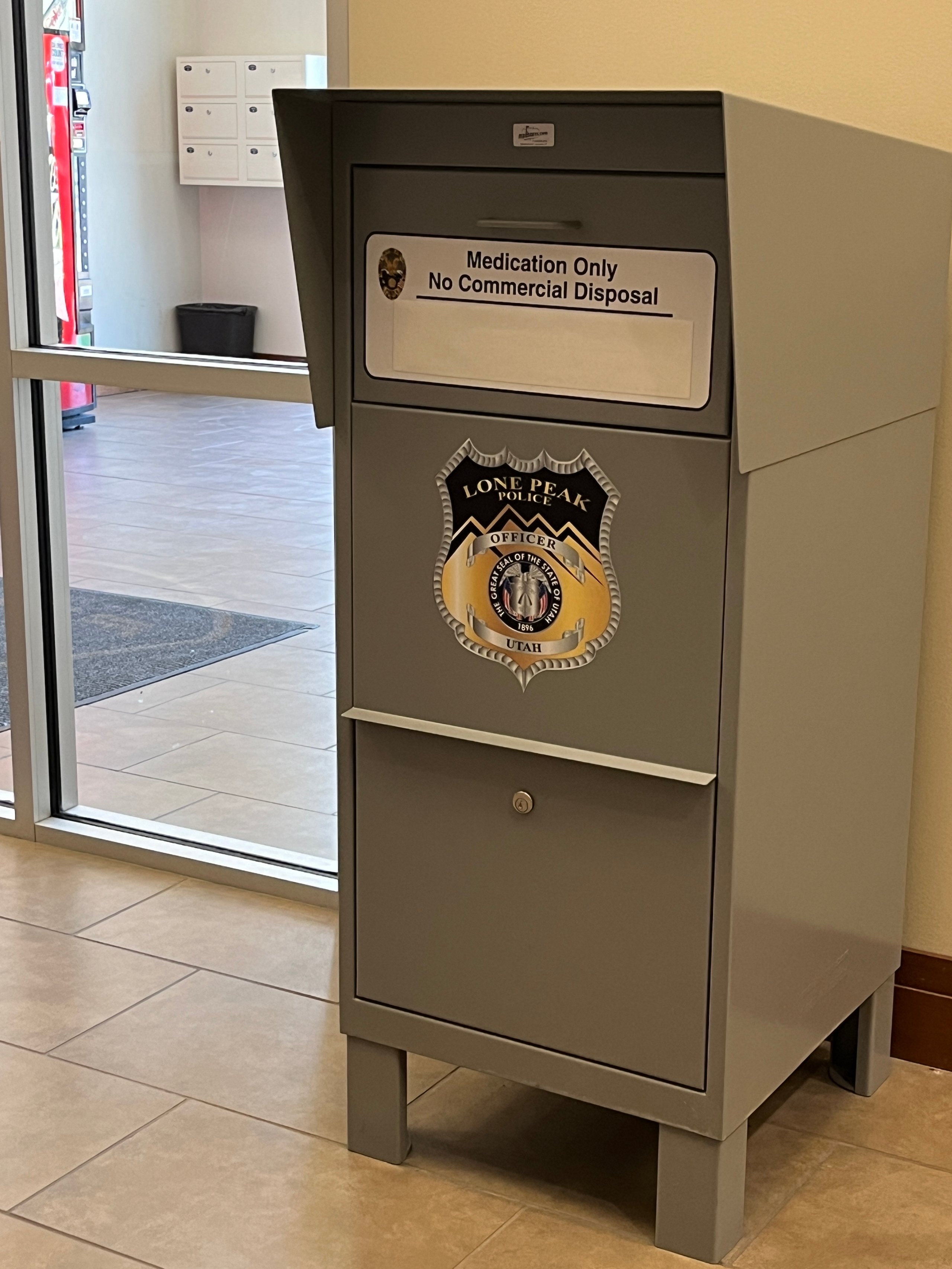 Drug Disposal bin in the Lone Peak Police Department Lobby