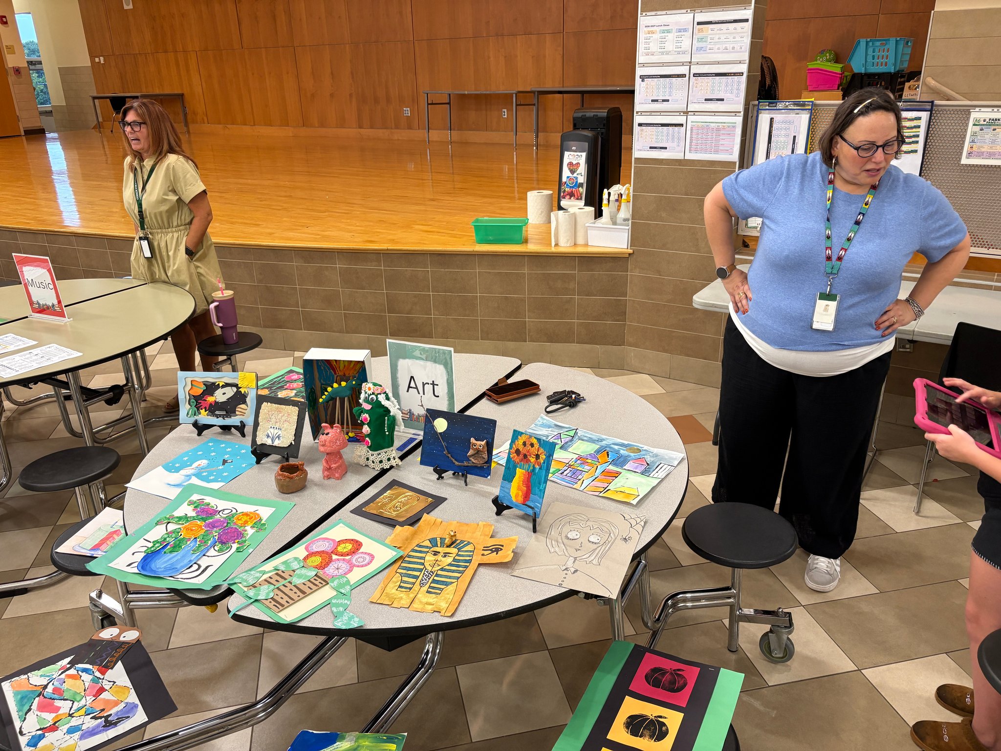 parent with staff at back to school night