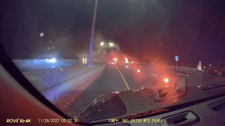 *VIDEO* Enfield Fire District No. 1 Extinguishes Trailer Fire On I-91