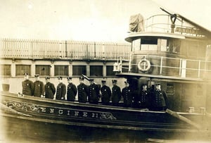 Members of (Fireboat) Engine Co. 31, circa 1924, (Thomas A. Ring), Capt. John Williams, 2nd from right.