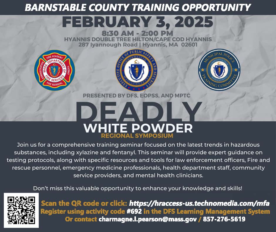 Barnstable County Training Opportunity: Deadly White Powder Regional Symposium Graphic