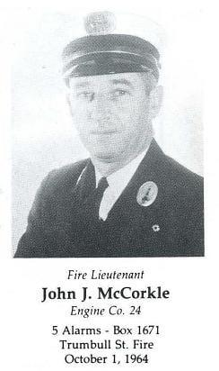 Fire Lieutenant John J. McCorkle, Engine Company 24, LODD October 1, 1964.