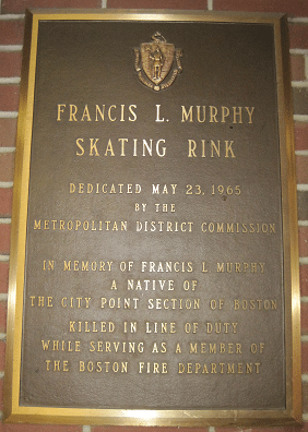 Memorial tablet at the Murphy Skating Rink, Day Blvd, South Boston