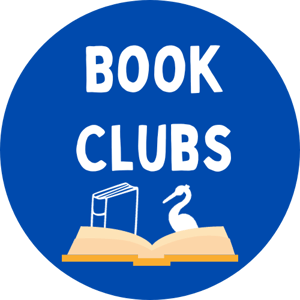 Blue circle with the text Book Clubs