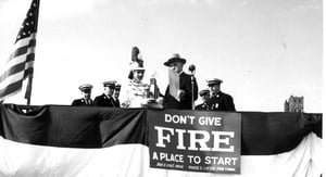 Commissioner Francis X. Cotter and Officers at a Fire Prevention Week event, circa 1956.