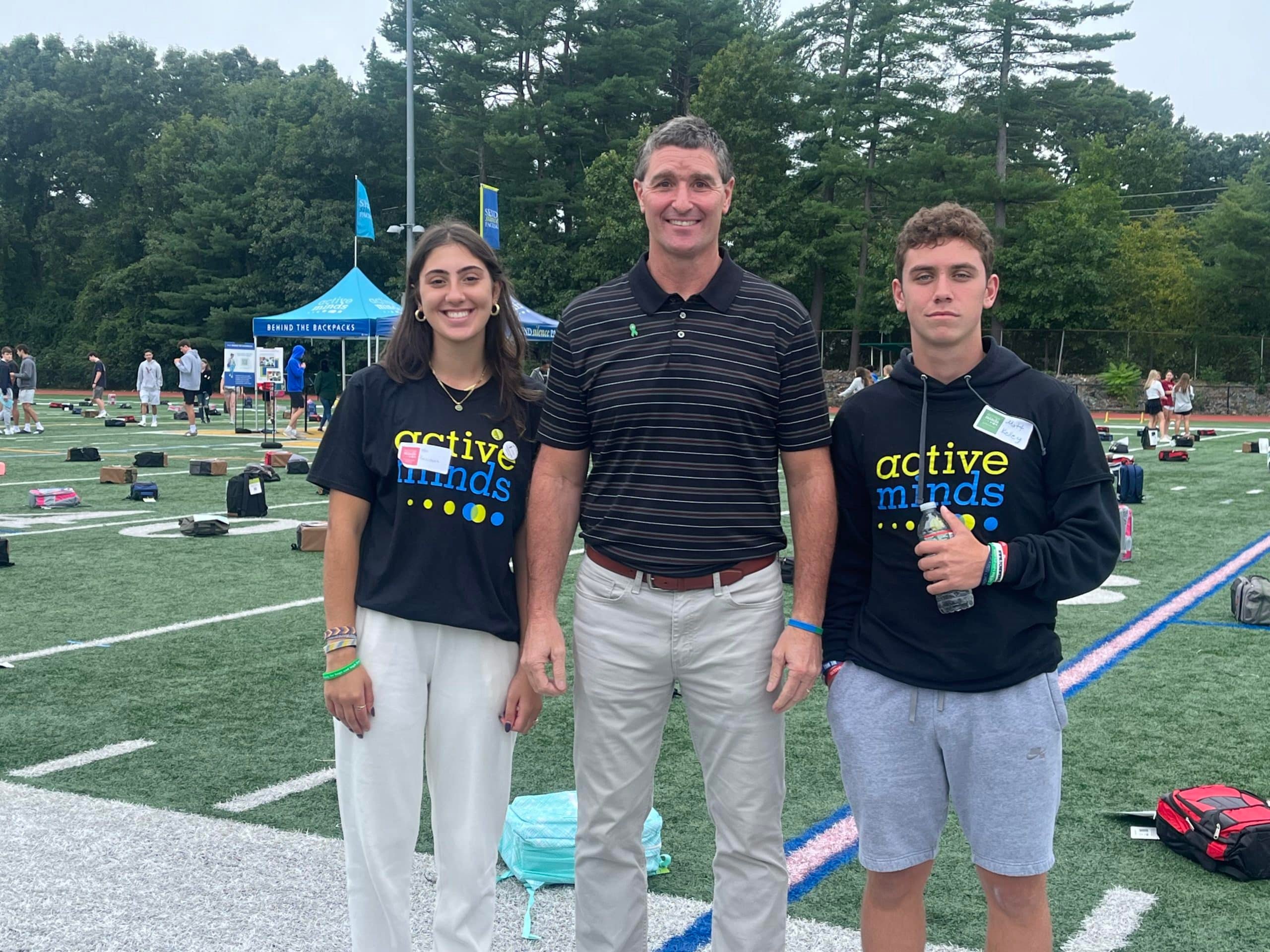 From left: North Attleboro Active Minds President Melanie Simonian, Co-Founder of the KyleCares Foundation Jim Johnson, and King Philip Active Minds President Matt Kelley. (Photo courtesy King Philip Regional School District)