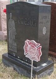 Gravestone of Fire Fighter John E. Jameson in Mt. Benedict Cemetery, West Roxbury, MA
