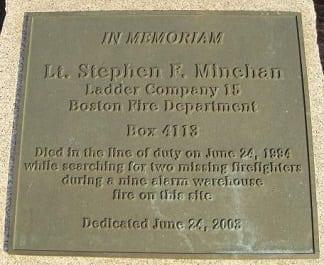 The Fire Lieutenant Stephen F. Minehan Memorial on the Pier at 34-44 Charles River Ave., Charlestown.