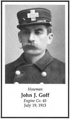 Photo of Hoseman John J. Goff, Engine Company 45, LODD, July 19, 1913.
