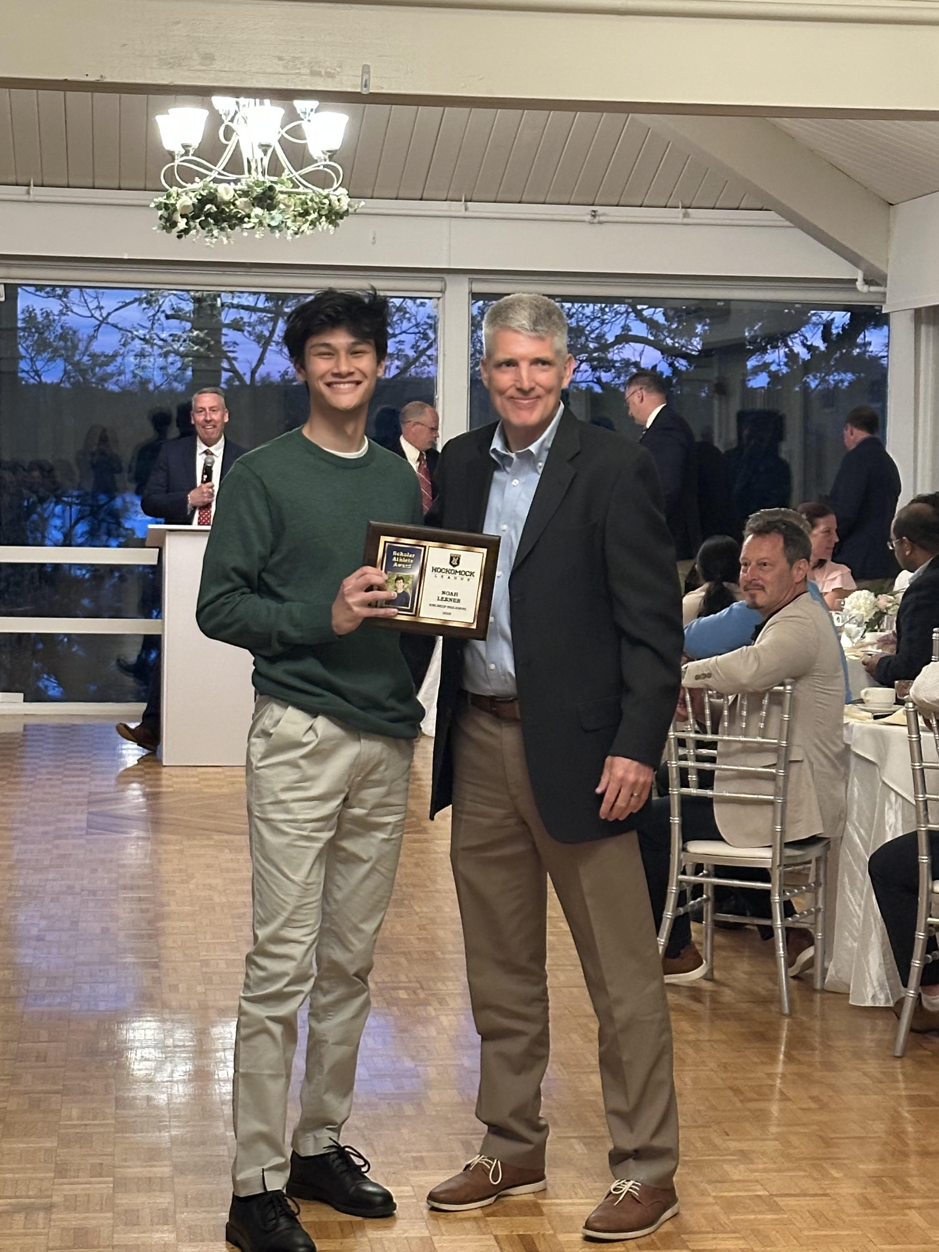 King Philip Regional High School senior Noah Lerner was joined by King Philip Regional High School Athletic Director Gary Brown as he received the Scholar Athlete Award.