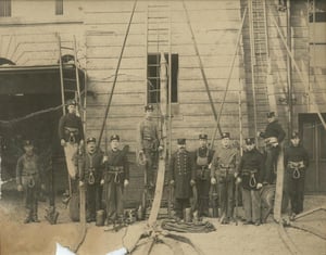 Recruit training class at the Training Academy at Headquarters, 60 Bristol St., South End, circa 1902.