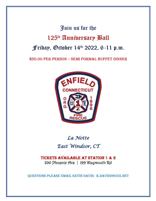 *SAVE THE DATE* Enfield Fire District No. 1 to Host 125th Anniversary Ball