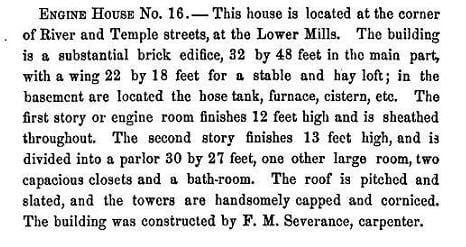 An 1870 City Report on the construction of the firehouse.