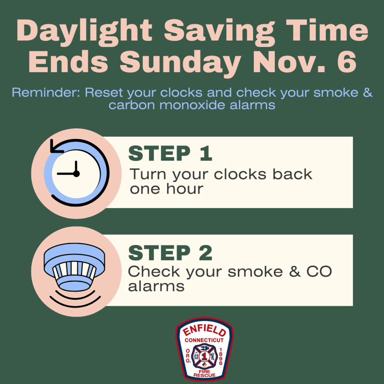 Enfield Fire District No. 1 Reminds Residents to Change Their Clocks, Check Their Alarms as Daylight Saving Time Ends