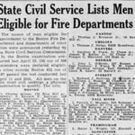 Civil Service Eligible List, with Vincent D. Vitale listed #13 for appointment to the Boston Fire Deparrtment, 06/25/1942.