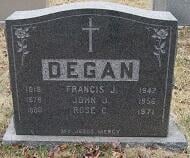 Photo of the gravestone of Hoseman Francis J. Degan, Mt. Calvary Cemetery, Roslindale, MA.