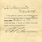 Commendation for George J. Baumeister for responding to a fire while off-duty, 8/2/1909, by Commissioner Samuel J. Parker.