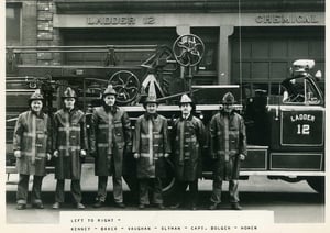 Company members of Ladder Company 12. at quarters, 1046 Tremont St., Roxbury, circa 1959.