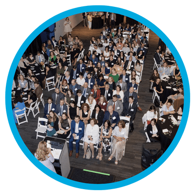 Aerial photo of attendees at a previous Bell Ringer Award Ceremony.