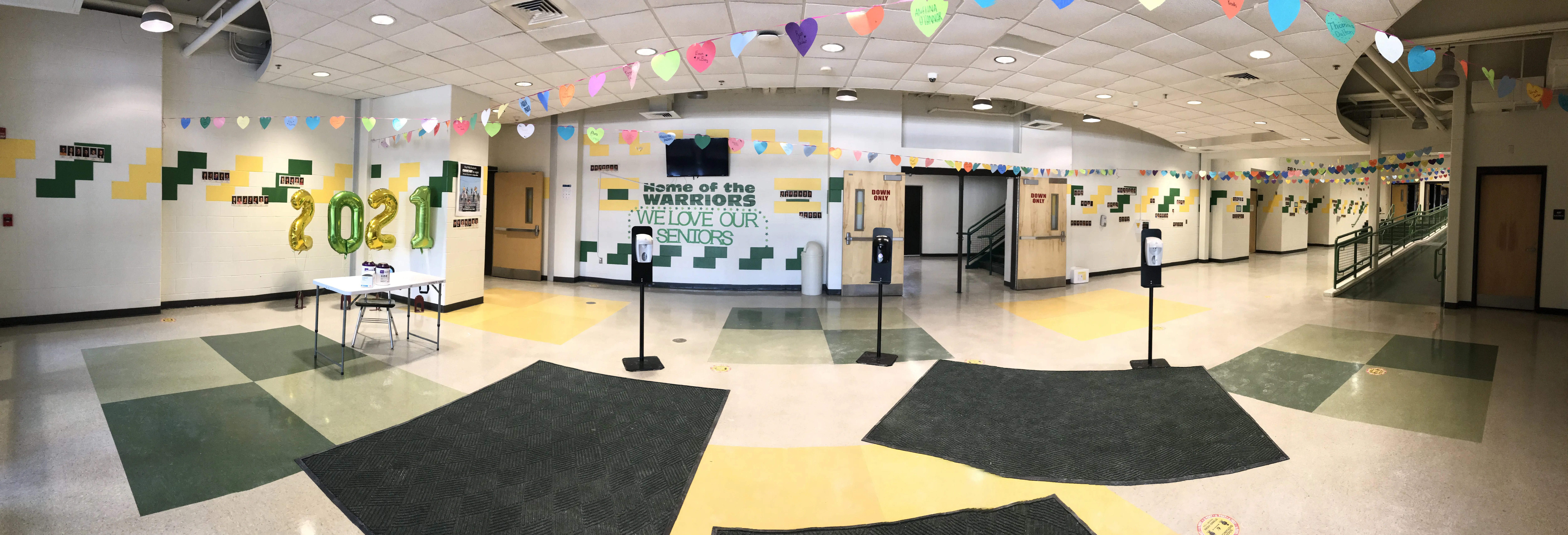 Student Council and KP Cares partnered together to decorate the school’s lobby as part of their ‘We Love Our Seniors’ project on Wednesday, Feb. 10. (Photo courtesy King Philip Regional School District)