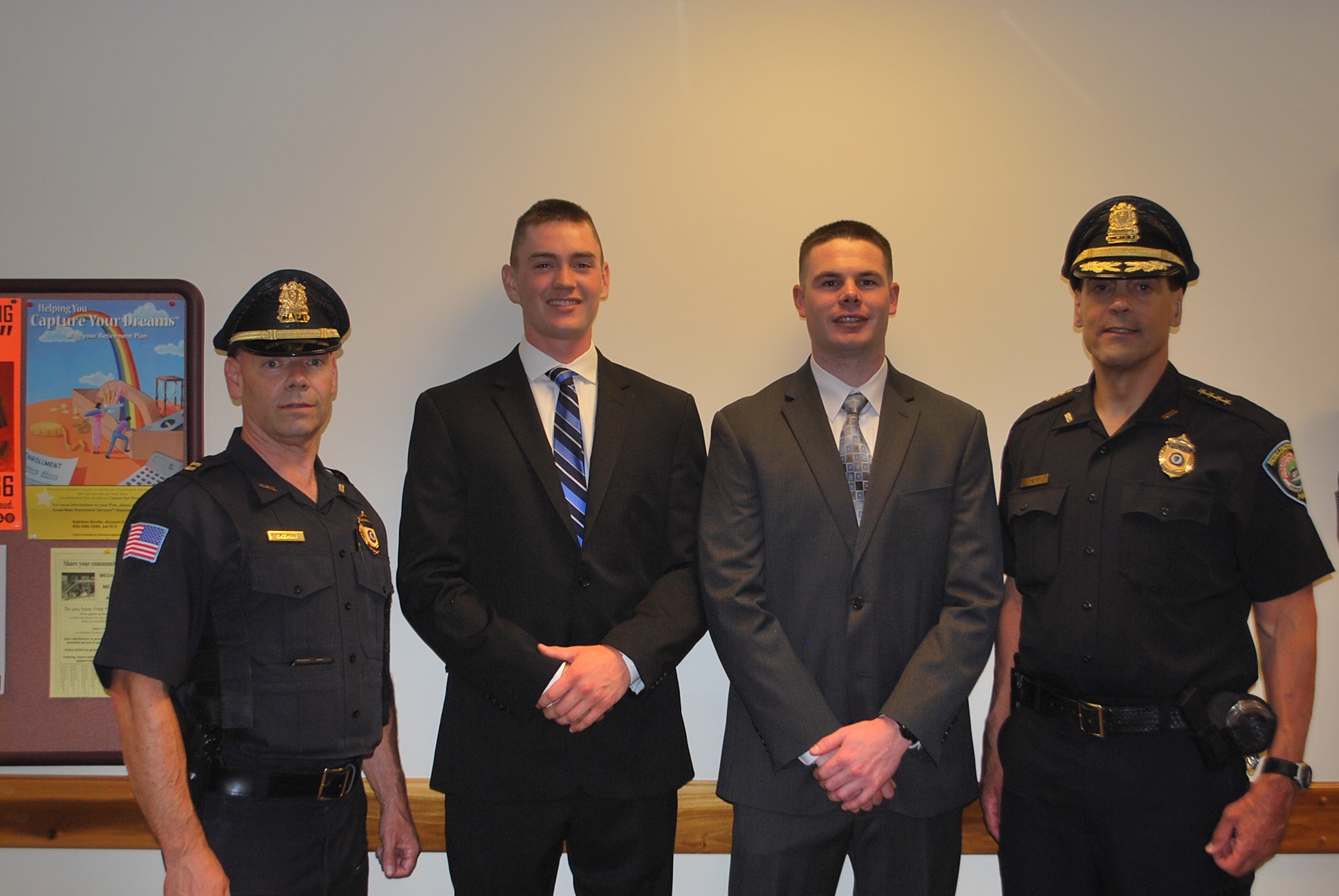Left-to-right: Burlington Police Department Captain Gregory Skehan, Officer Keith Hodges Jr., Officer Matthew Trahan and Chief Michael Kent. (Burlington Police Department Courtesy Photo)