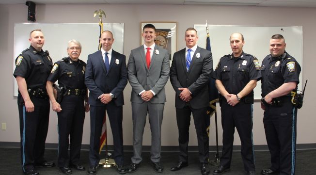Left to Right: Lt. Scott Plumer, Chief John J. Bryfonski, Officer. Matthew Proulx, Officer Tyler Berry, Officer Corey Ford, Captain Daniel Douidi, Lt. Michael Bernard
