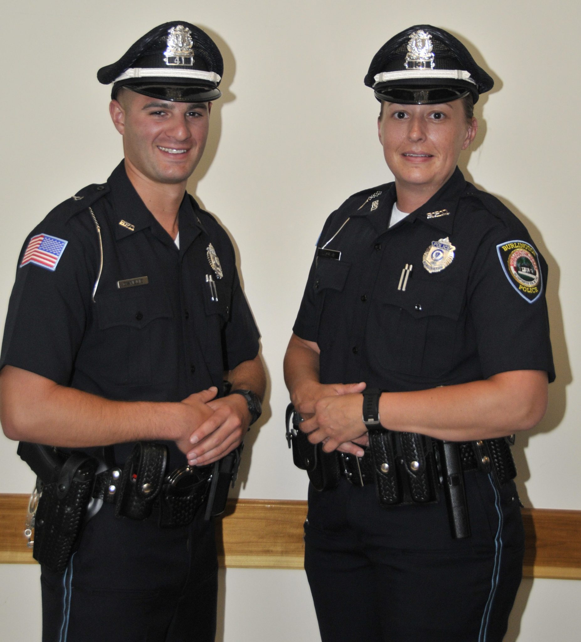 Officer George D'Amelio (left) and Officer Lindsay LaPrad (right) both recently joined the Burlington Police Department. (Courtesy Photo)