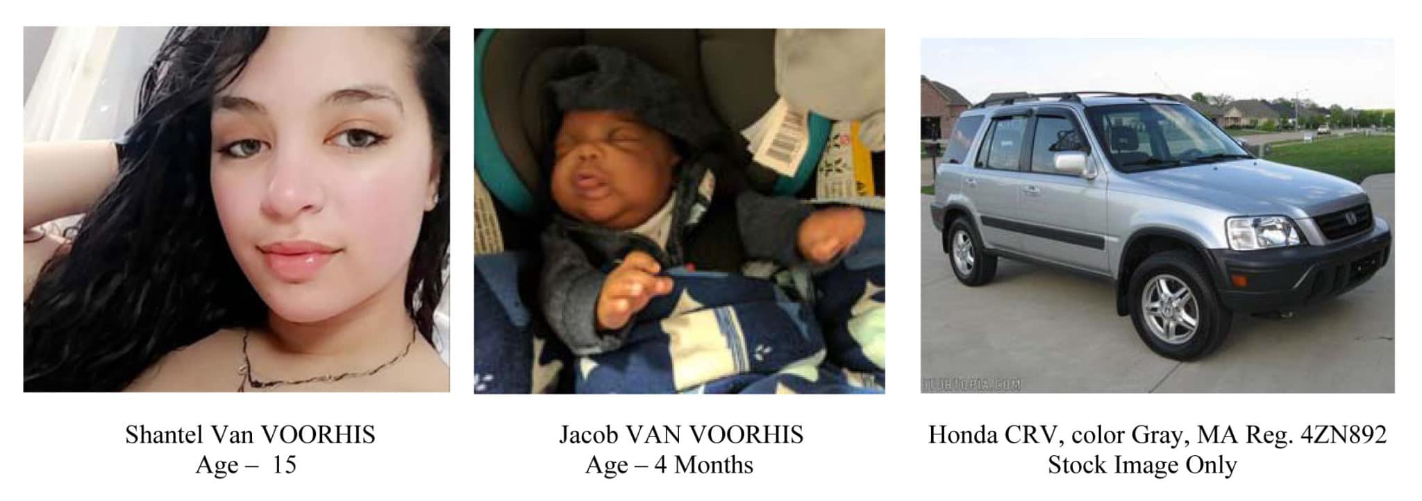 Police are seeking Shantel Van Voorhis, age 15, and her son, Jaboc Van Voorhis, 4-months old.