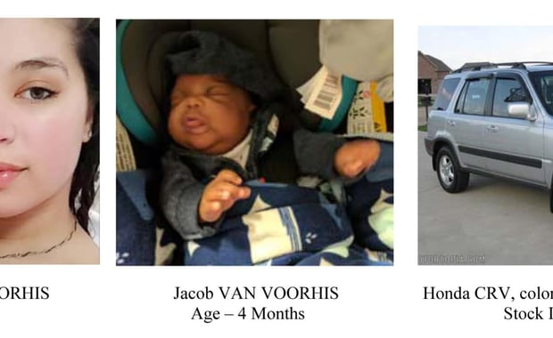 Police are seeking Shantel Van Voorhis, age 15, and her son, Jaboc Van Voorhis, 4-months old.