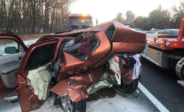 All lanes of I-93 Northbound and one Southbound lane were closed after a serious two-vehicle crash in Andover on Friday. (Andover Fire Rescue/Courtesy Photo)