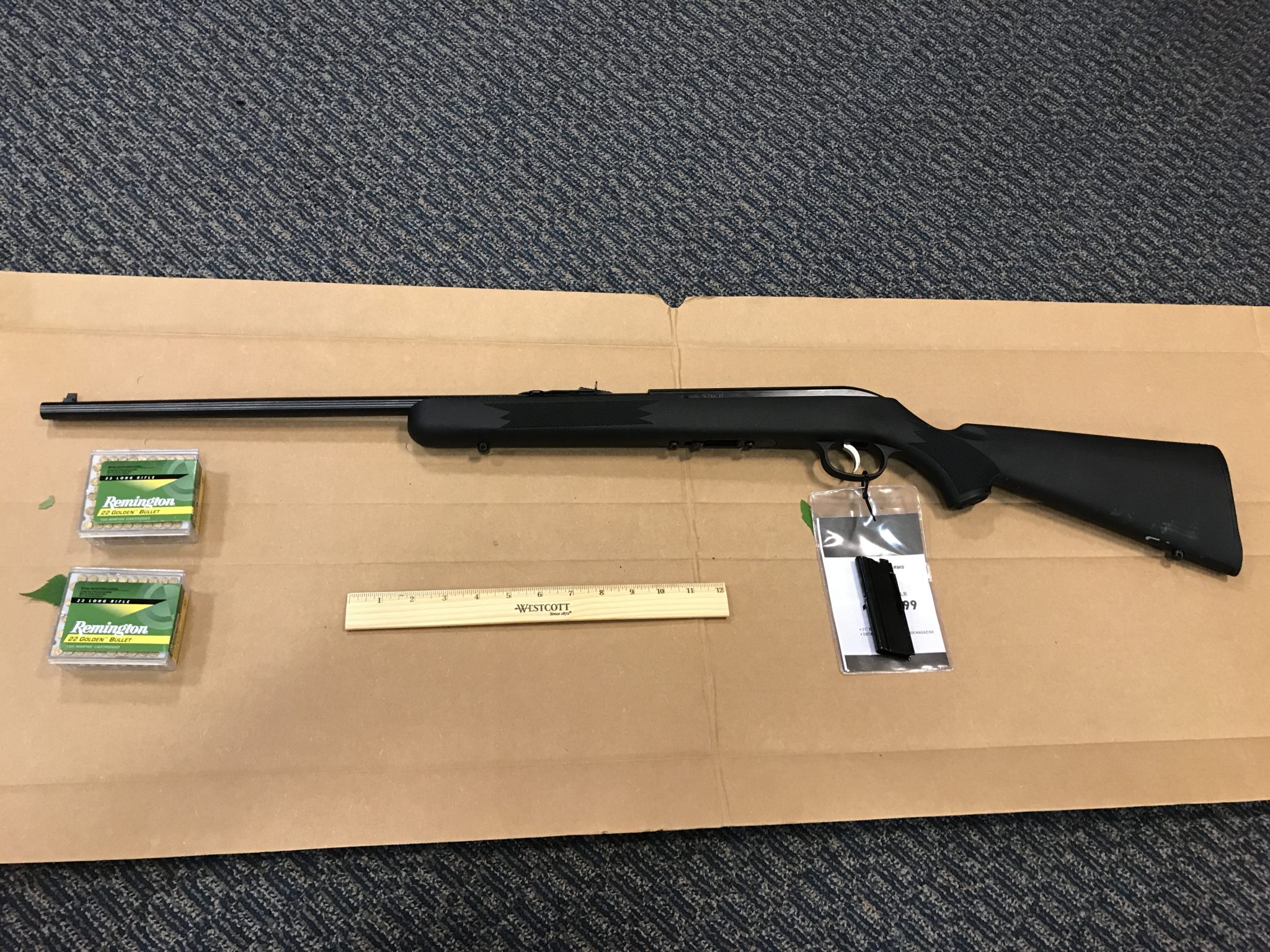 A bolt action rifle and ammunition recovered Monday evening. (Saugus Police Department Courtesy Photo)