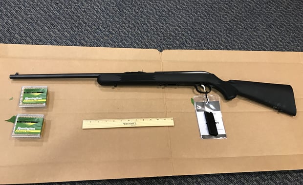 A bolt action rifle and ammunition recovered Monday evening. (Saugus Police Department Courtesy Photo)