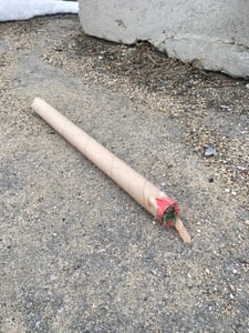 This strange looking pipe with wires sticking out of one end was actually a commercial firework. Athol Police are warning the public to always call police if they see something suspicious, but please do not touch things like this or bring them into the police station, after a resident say the device on the side of the road and brought it into the police station on Tuesday. (Courtesy Photo/Athol Police)