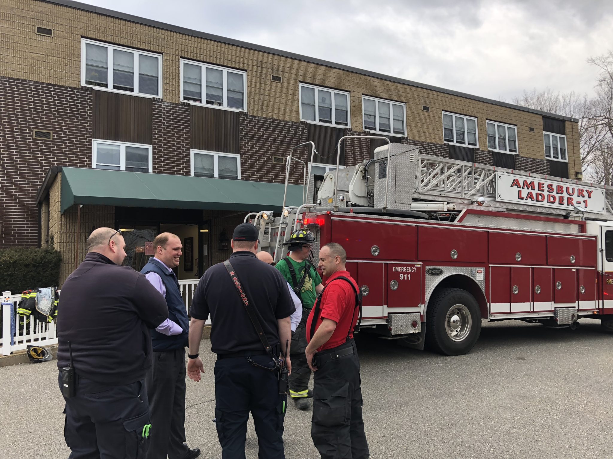 The Amesbury Fire Department, along with 10 additional departments in Massachusetts and New Hampshire, responded to the Merrimack Valley Health Center nursing home this morning for a fire. (Courtesy Photo)
