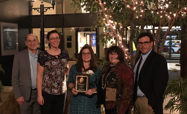 Science teacher Rebecca Pierce received the MAST County Educator of the Year Award. Left to right: Superintendent John Lavoie, GLTS science teacher Jen Dube, science teacher Rebecca Pierce, Andover School Committee member Marilyn fiztgerald and guidance counselor Timothy Cusack. (Courtesy Photo GLTS)