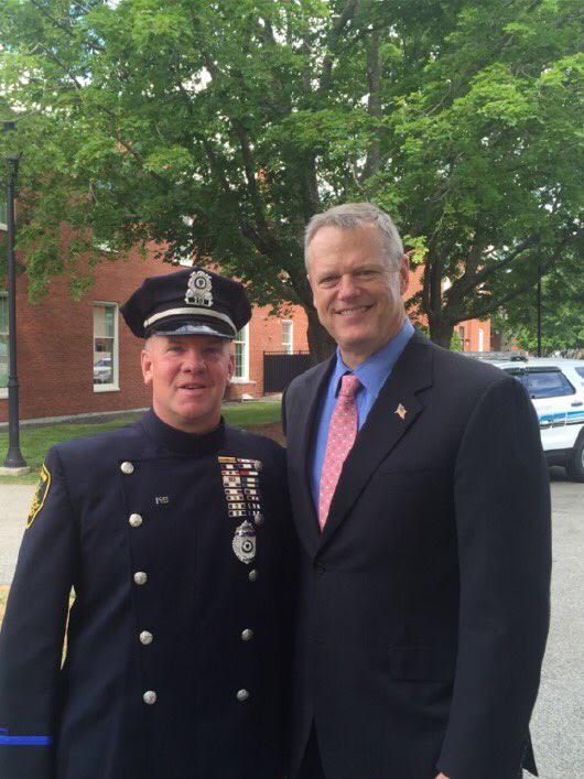 Officer Michael Hogan of the Arlington Police Department was honored at a ceremony on June 9 by the Municipal Police Training Committee for his life saving achievement. Governor Charlie Baker was the guest speaker at the ceremony. (Courtesy Photo)