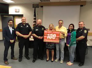 MPY Board member Mario Portillo (The Savings Bank Wakefield), Wakefield Police Officer Michael Pietrantonio (School Resource Officer), Stoneham Police Chief James T. McIntyre, MPY Executive Director Margie Daniels, MPY President Tony Pierantozzi, MPY Prevention and Education Coordinator Camila Barrera, and Woburn Police Chief Robert Ferullo. Not pictured is Chairman of the Board and Wakefield Police Chief Rick Smith. (Courtesy Photo)