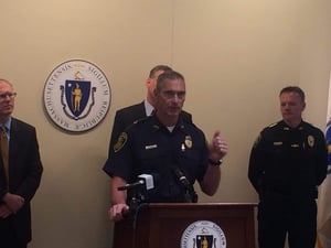 Arlington Police Chief Frederick Ryan speaks at the State House to advocate for more training on addiction for Massachusetts police officers. (Photo Courtesy of Middlesex Sheriff's Office)