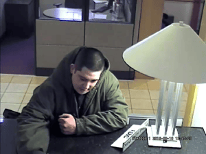 Kyle Nathan is wanted by the Chelmsford Police Department for allegedly robbing Santander Bank yesterday. (Courtesy Photo)