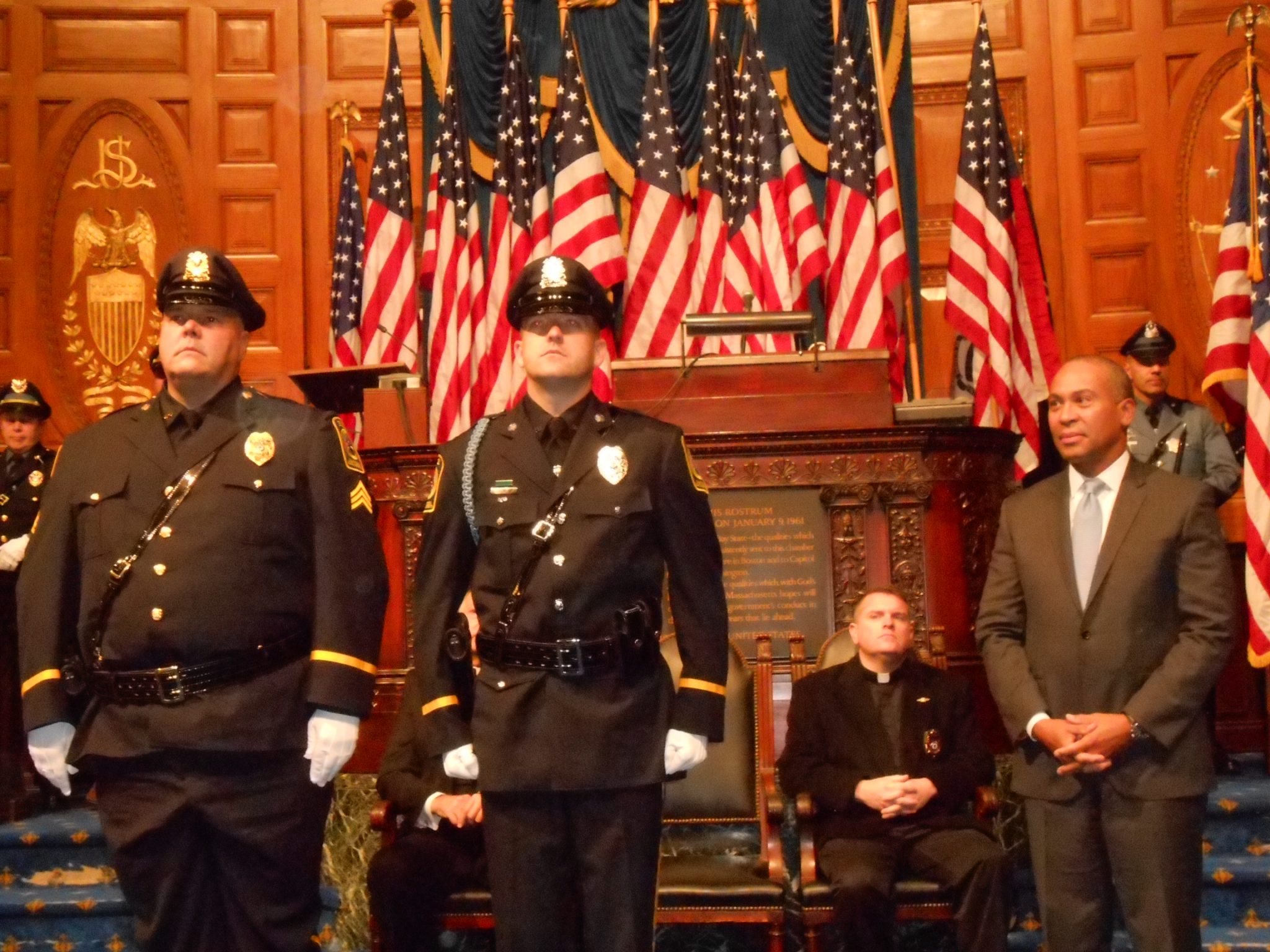 Left to right: Lieutenant Richard Pedrini, Captain James Curran, Sergeant Bryan Gallagher, Officer Steven Conroy, Officer Will Milner.