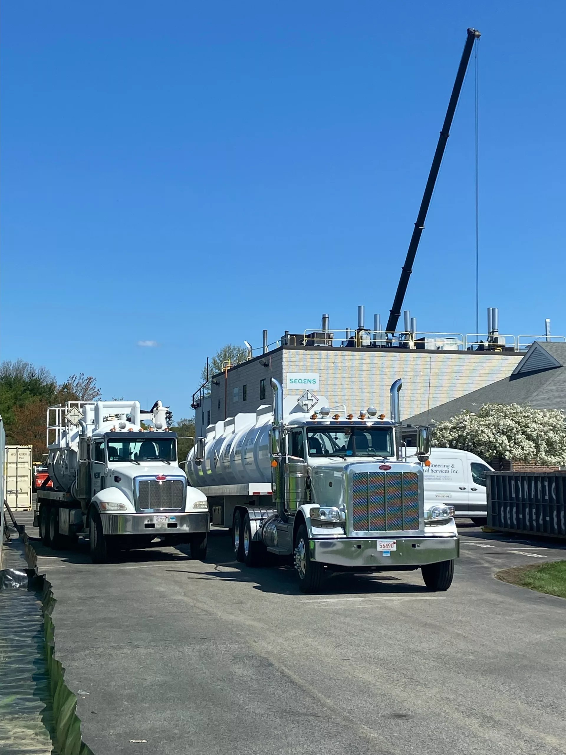 Fire crews and private contractors remain at the Seqens plant on Monday. (Courtesy Photo/Newburyport Fire Department)