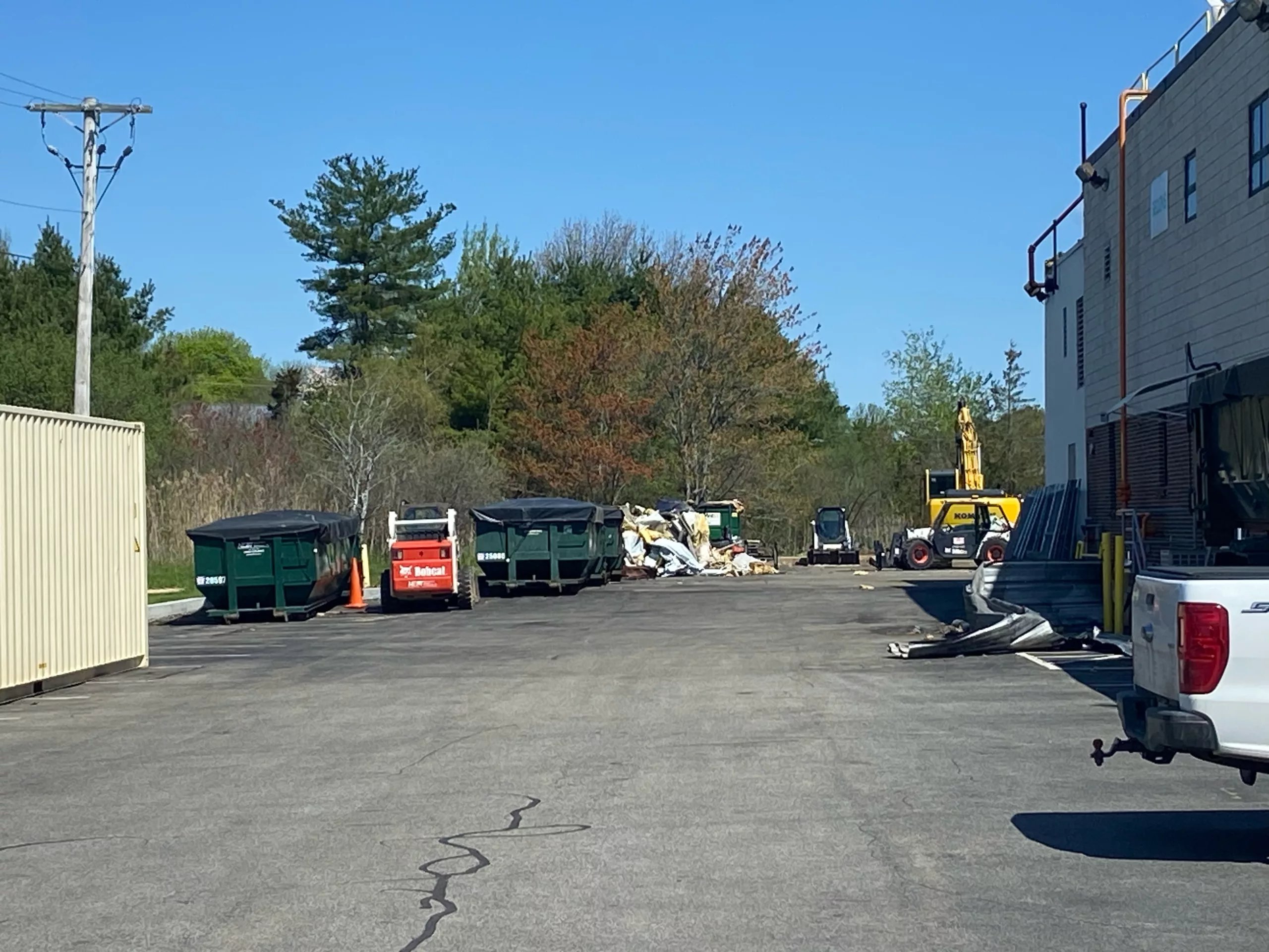 Fire crews and private contractors remain at the Seqens plant on Monday. (Courtesy Photo/Newburyport Fire Department)