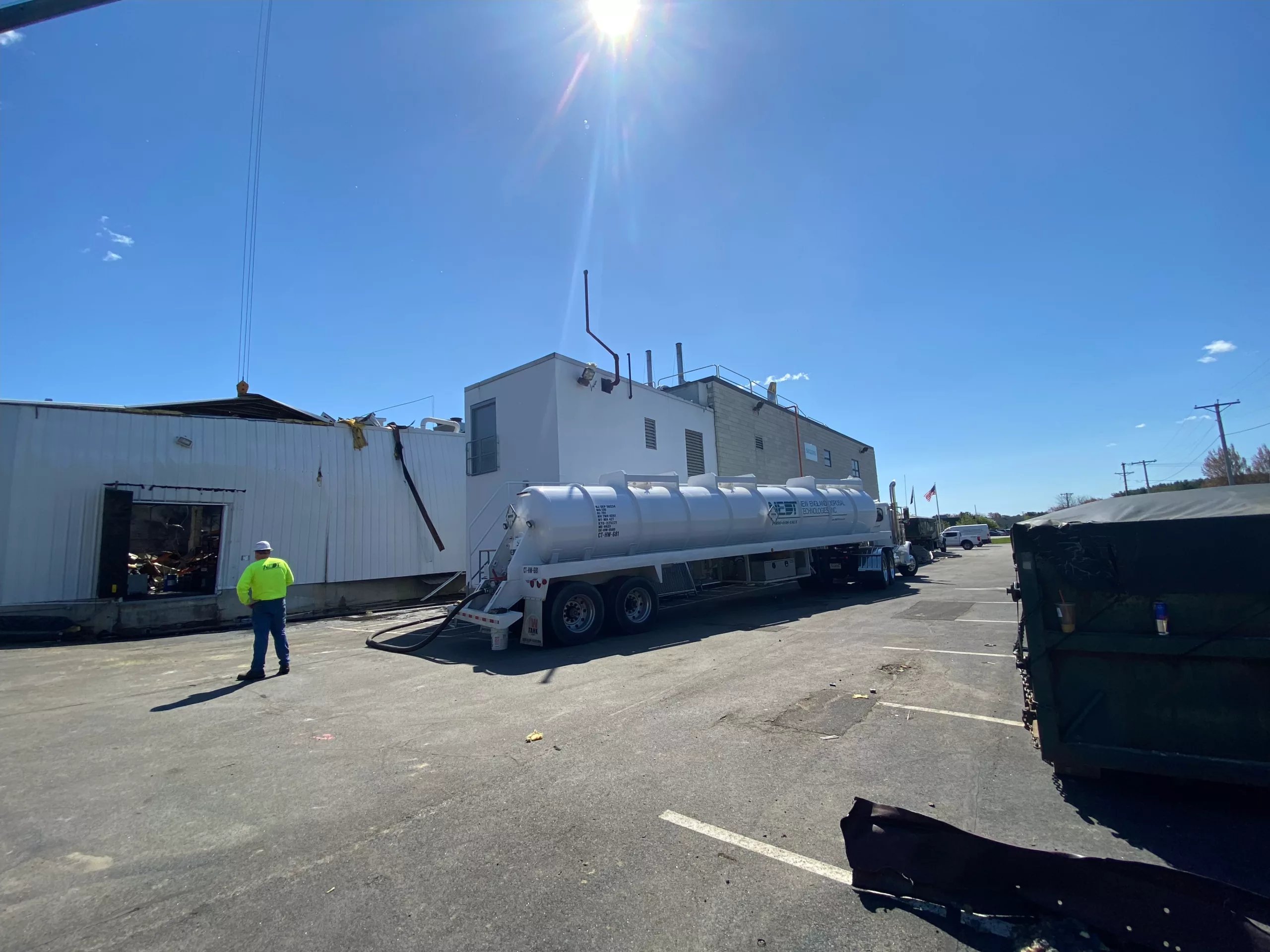 Fire crews and private contractors remain at the Seqens plant on Monday. (Courtesy Photo/Newburyport Fire Department)