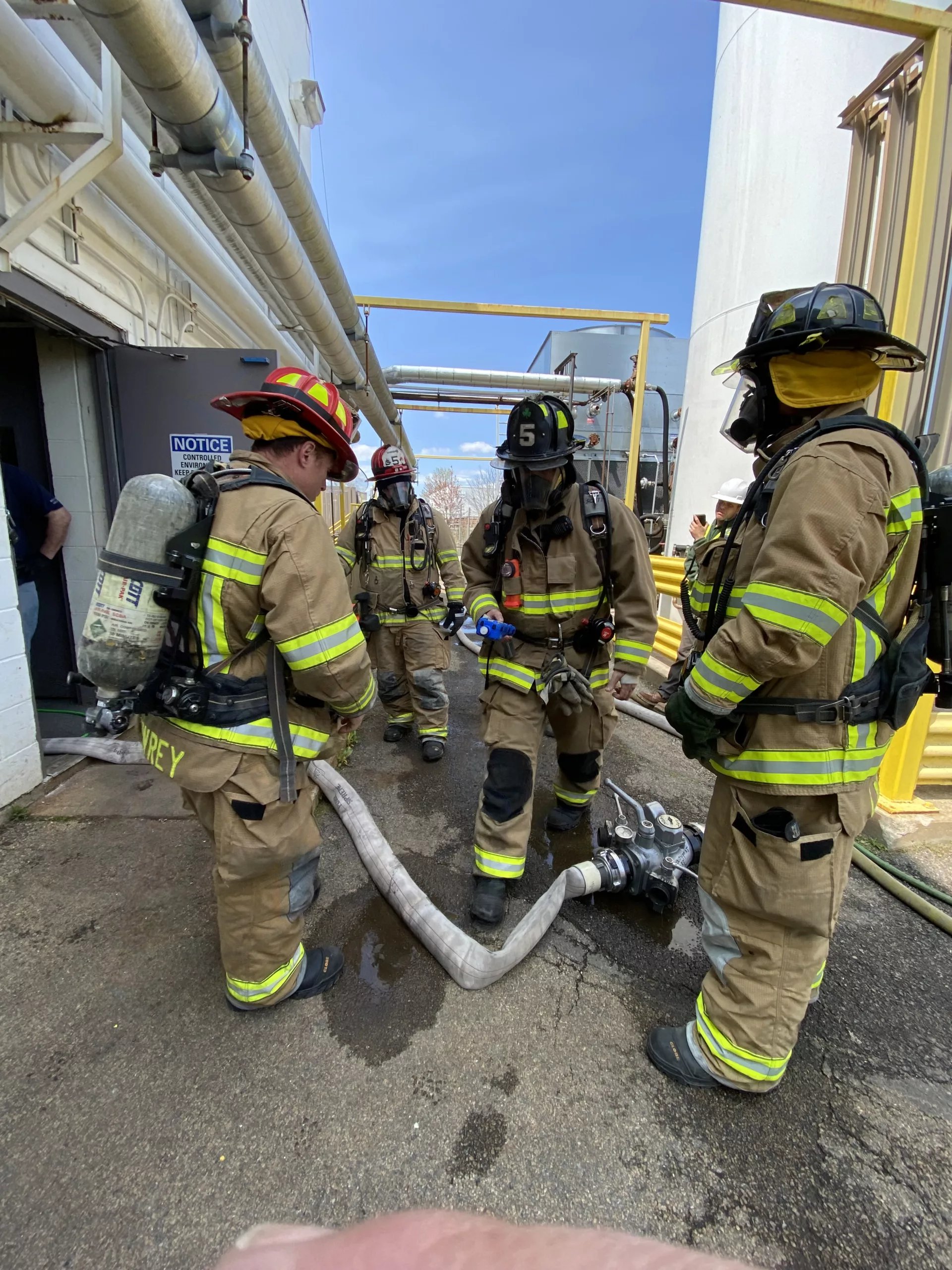 Newburyport firefighters remained at the Seqens plant for a sixth straight day on Wednesday. (Courtesy Photo)
